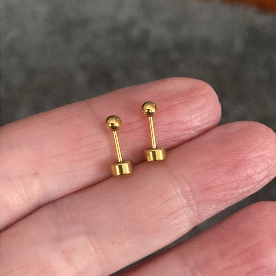 Gold Barbell Stud Earrings  Minimal Women Jewelry